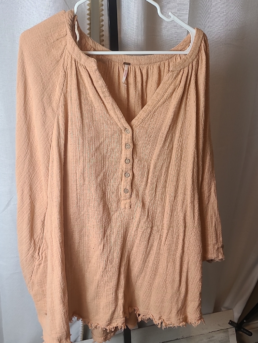 Free People 100% Cotton 3/4 Sleeve Oversize Top-swim Cover Up. Size LARGE